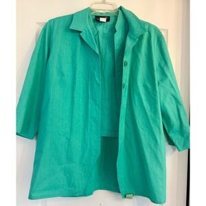 Vintage Bonnie Boynton Green Linen Blend Blazer Vest Set Medium
